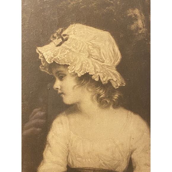 VTG Art Print "Simplicity" girl with bonnet flower dress 1920 Joshua Reynolds - Picture 10 of 13